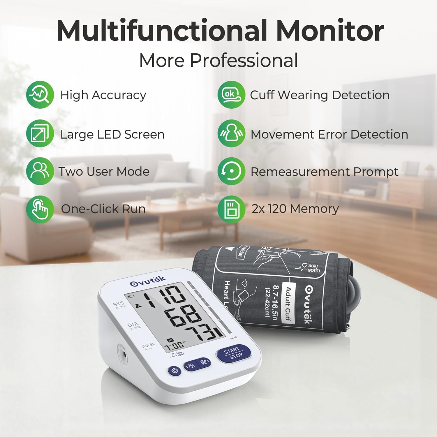 Ovutek Blood Pressure Monitors for Home Use: Large BP Cuff with 240 Memories for 2 Users, Upper Arm Blood Pressure Machine, Accurate BP Monitor with Batteries Type-C Cable