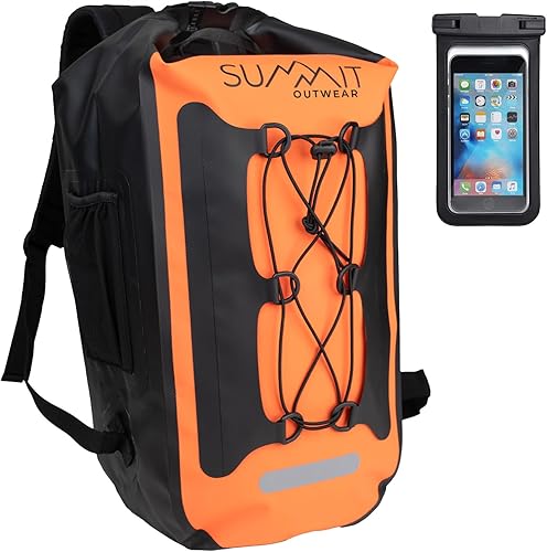 Summit Outwear Mochila impermeable, mochila Dry Bag con cierre superior enrollable, panel trasero acolchado, saco seco grande, Naranja Mango