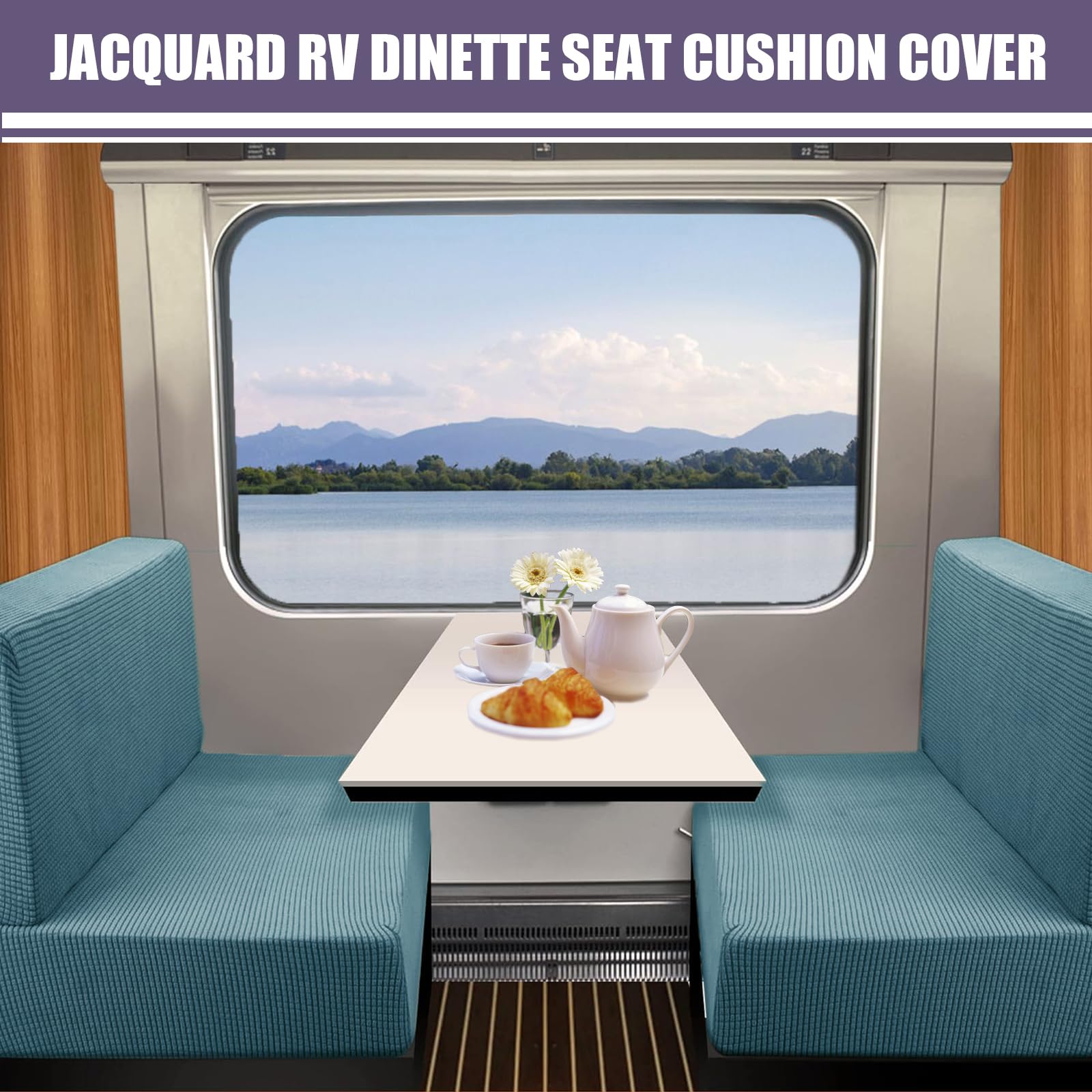 SYLC 2 Piezas Fundas De Cojín para Comedor Jacquard Elástica, Funda De Cojín para Autocaravana Funda De Asiento De Caravana Cojines De Repuesto RV (Blue,Set of 2)