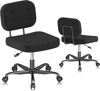 AnyGod Schreibtischstuhl ohne Armlehne, Kompakter Drehstuhl mit Rollen & Höhenverstellbar, Ergonomischer Computerstuhl für kleine Räume & Schminktisch, Teddy-Stoff Schwarz