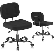 AnyGod Schreibtischstuhl ohne Armlehne Kompakter Drehstuhl mit Rollen & H henverstellbar Ergonomischer Computerstuhl f r kleine R ume & Schminktisch Teddy-Stoff Schwarz