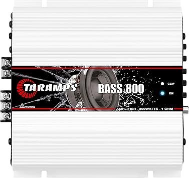 Taramps Bass 800 1 Ohm Monoblock Amplifier 800 Watts Rms 1 Channel, 14.4VDC Out Power Full Range, Great for Sub/Bass - RCA/High Level Input, Car Audio