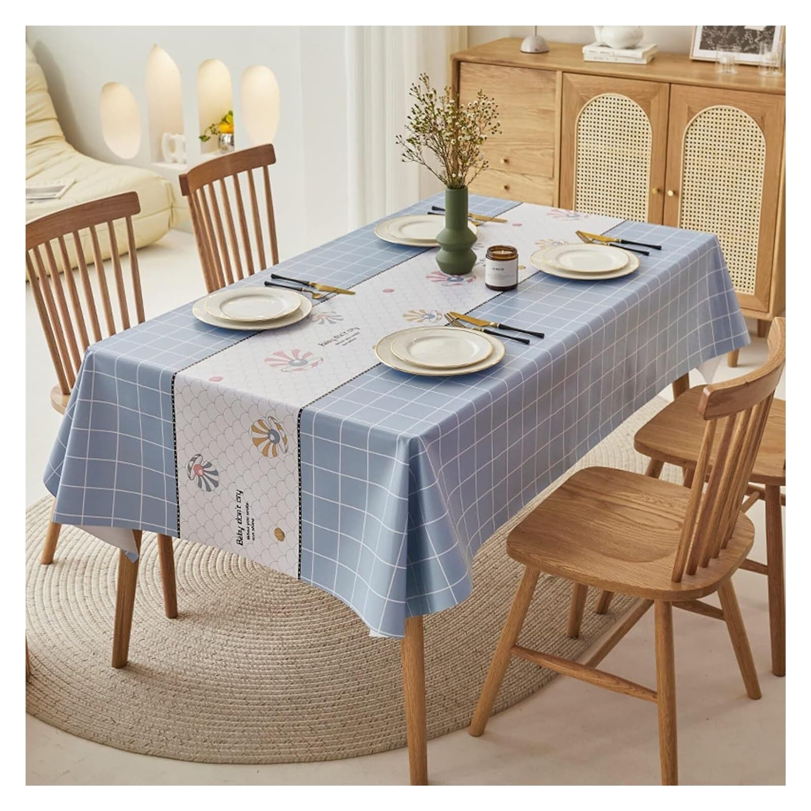 Nappe rectangulaire bleue 140x180 sans plis pour décoration de table