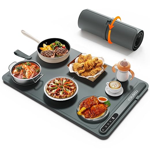 Warming Mat for Food (24"x16") - iTRUSOU 7-Level Electric Warming Tray with 400W High-Power, Timer 0–99H & Built-In Strap - Rollable Large Food Warming Mat for Parties & Buffet