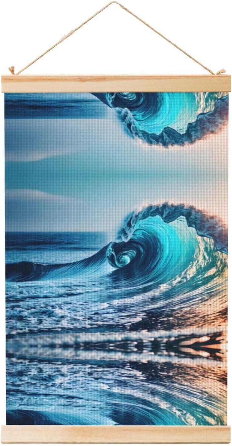 Ocean Sea Wave Print Poster Hanger,Hanging Poster, Poster Frame,Wood Poster Hanger, For Wall Hanging