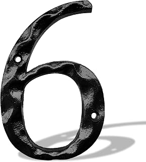 House Numbers for Outside - Cast Iron Home Address 5.5 Inch Metal Mailbox Number 6 - Black