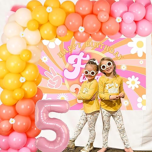 Miniatura 10 de Five is a Vibe - Decoraciones para fiesta de cumpleaños, kit de guirnalda de arco de globos de 5 cumpleaños  Five is a Vibe Banner número 5 globo de