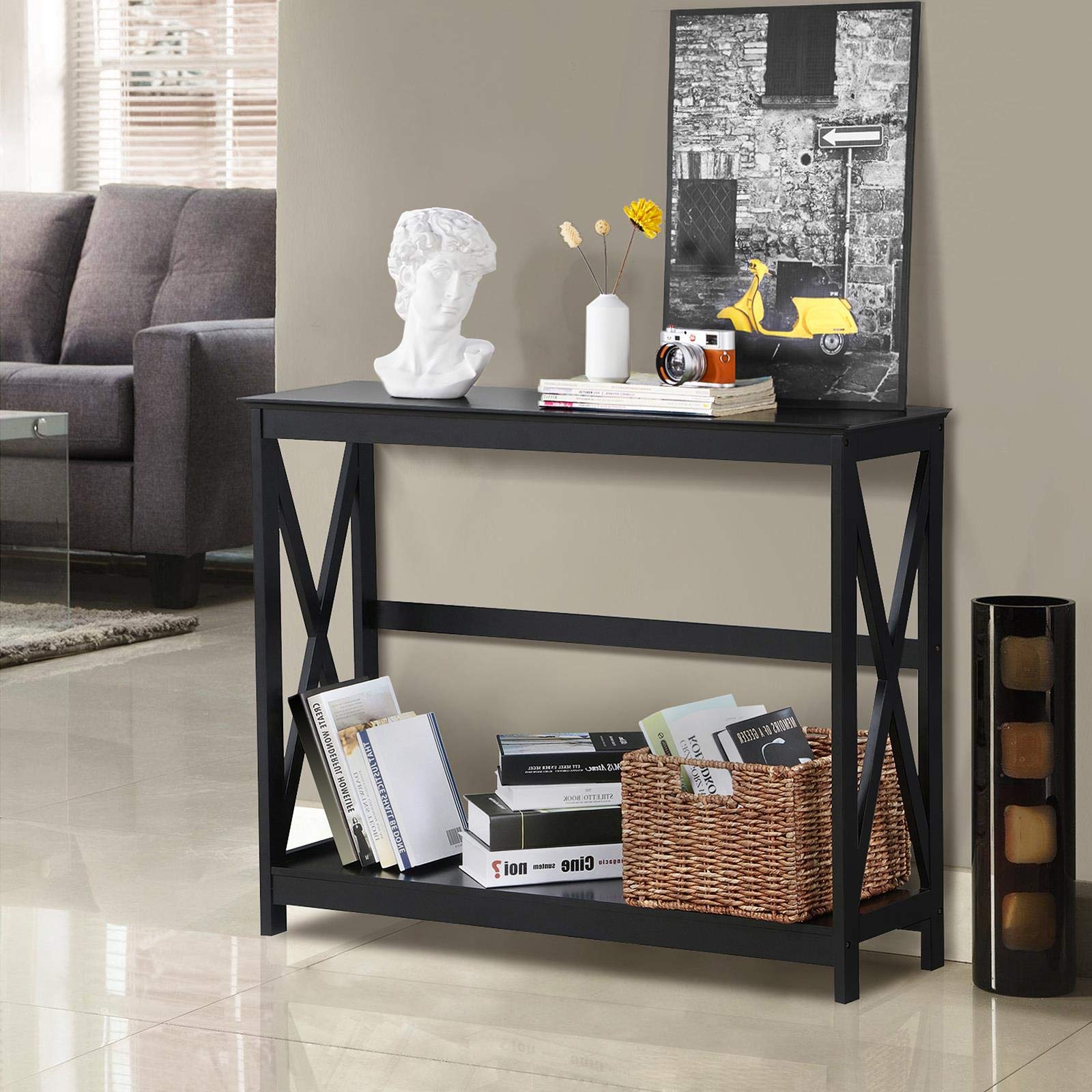 Buy Yaheetech 2-Tier Console Tables Side/End Table with Shelf X-Design ...
