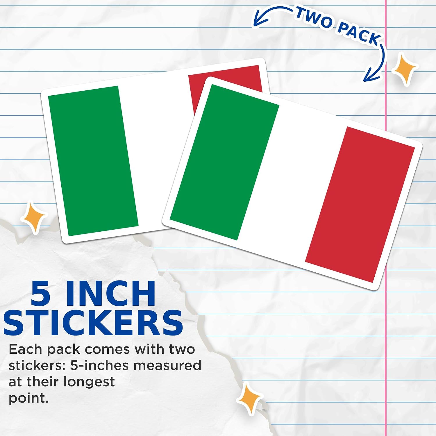 (2 Pack) Italy World Flag Stickers - Italian Pride - 5 Inches On Longest Side - Premium Vinyl - Choose from Over 200 Countries - for Cars, Trucks, Skateboards, Laptops - Made in USA - BMCS0895 image 3