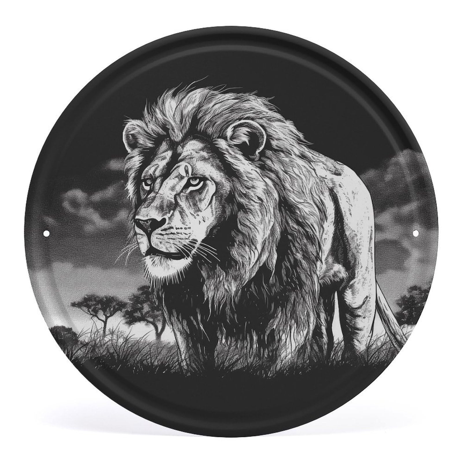 Placa circular de hierro con ilustración de león, decoración artística premium