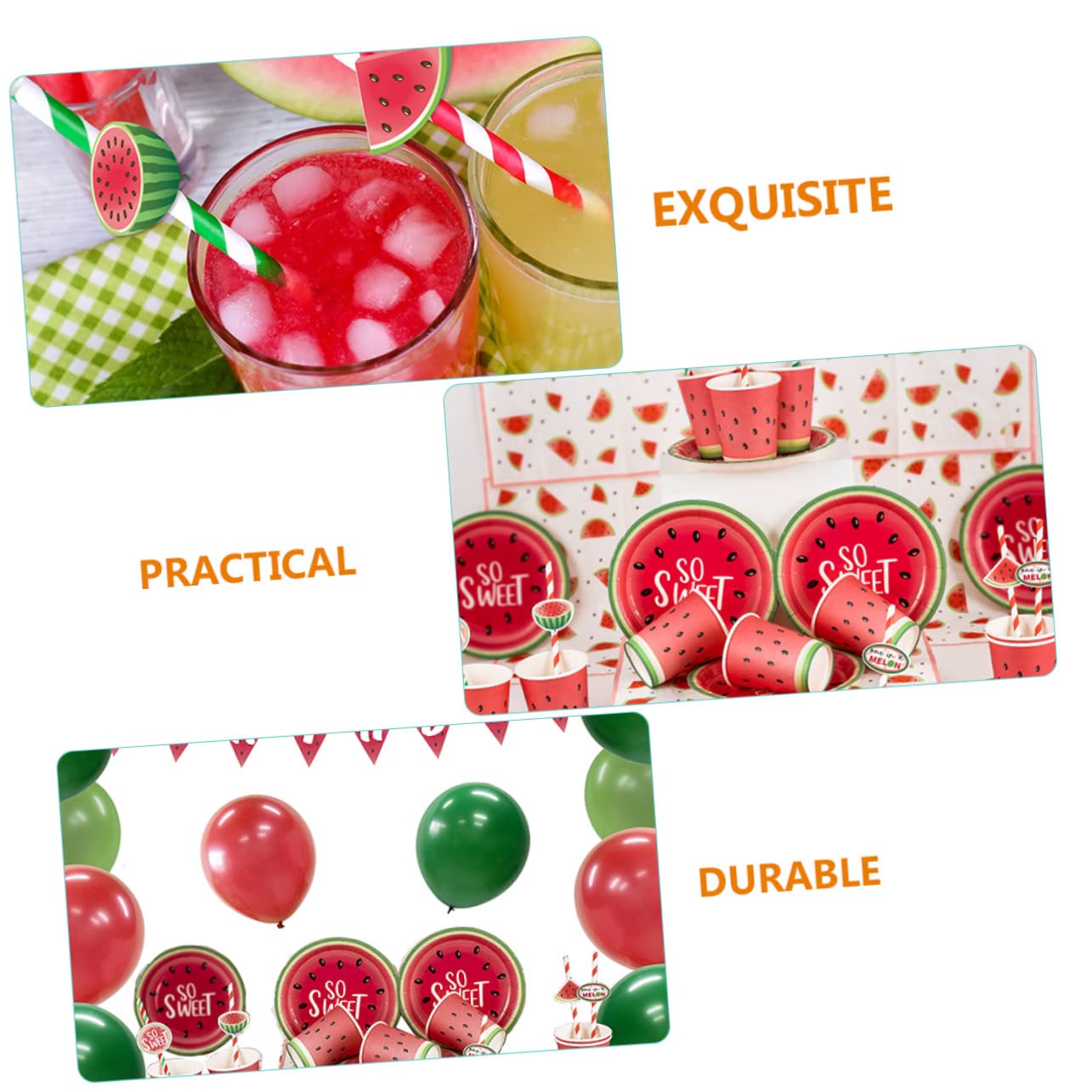 GLEAVI 4 Sets Cocktail-strohhalme Mit Wassermelonenmuster Im Hawaii-stil Wiederverwendbare Papier-saftstrohhalme Für Erwachsene Jungen Und Mädchen 40 Stück * 4