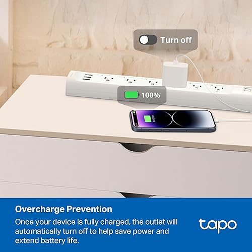 Miniatura 9 de Tapo Regleta de alimentación inteligente Wi-Fi 6 tomas inteligentes controladas individualmente y 3 puertos USB con protección contra