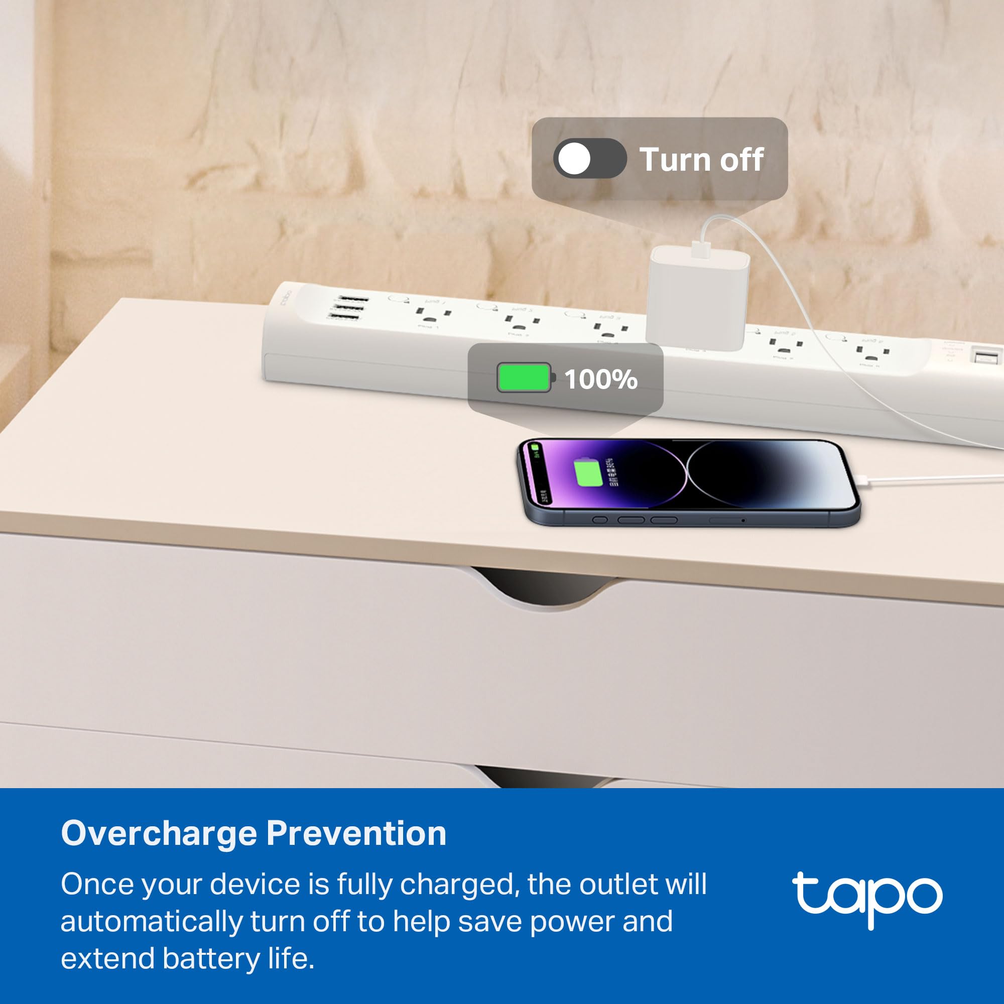 Tapo Smart Wi-Fi Power Strip- 6 Individually Controlled Smart Outlets and 3 USB Ports with Surge Protection, Matter, Works w/Alexa, Google Home, Siri, & Bixby, No Hub Needed, Tapo P316M