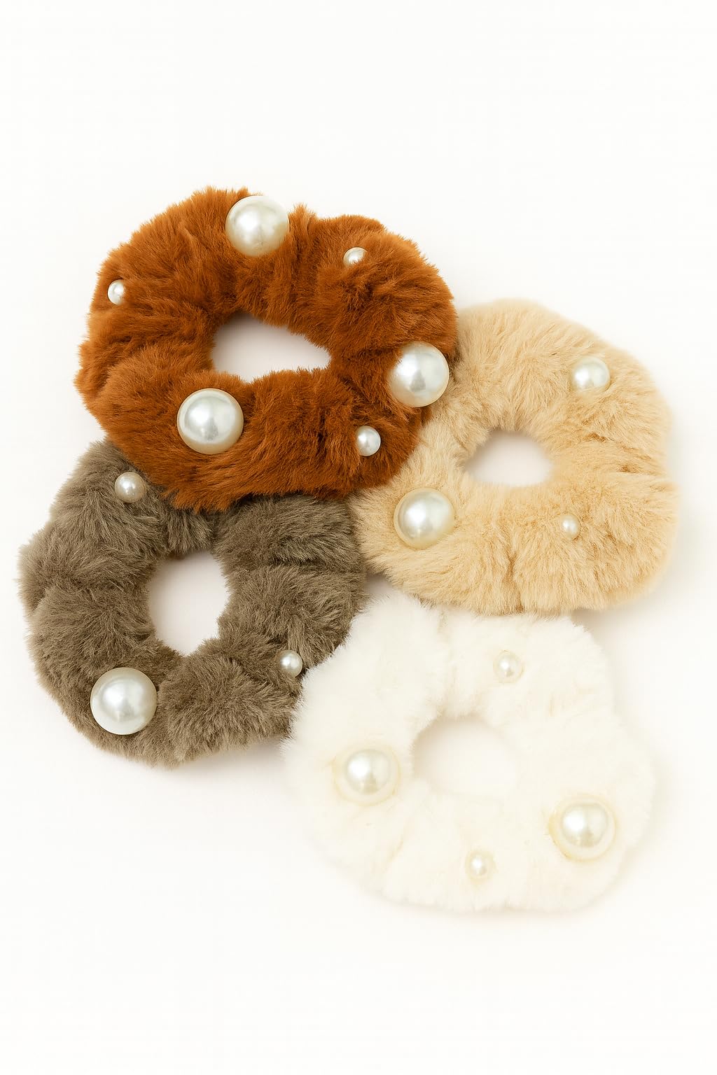 GLIMM Pearl Fur Hair Scrunchies, Fluffy Ponytail Holder with Pompom Ball, Hair Band Accessories for Women and Girls, 6 Random Colors-image-44