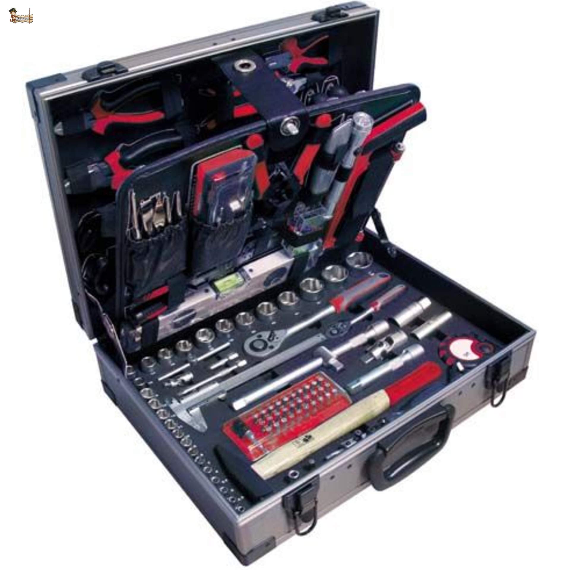 BricoLoco Maletín caja herramientas completo. Kit surtido. Calidad profesional acero cromo vanadio. Set organizador. Herramientas de mano, carraca, medición... 134 PIEZAS.