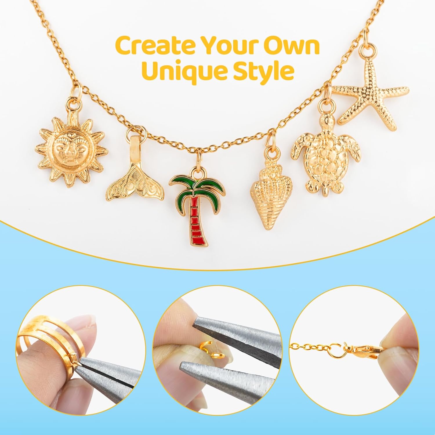 Zefy 18K Gold Silver Chain for Jewelry Making, 19.7ft 6 Rolls Stainless Steel Chains Bulk with 348 Pcs Charms, Jump Rings Lobster Clasps Set for DIY Bracelet Necklace Crafts - Image 4