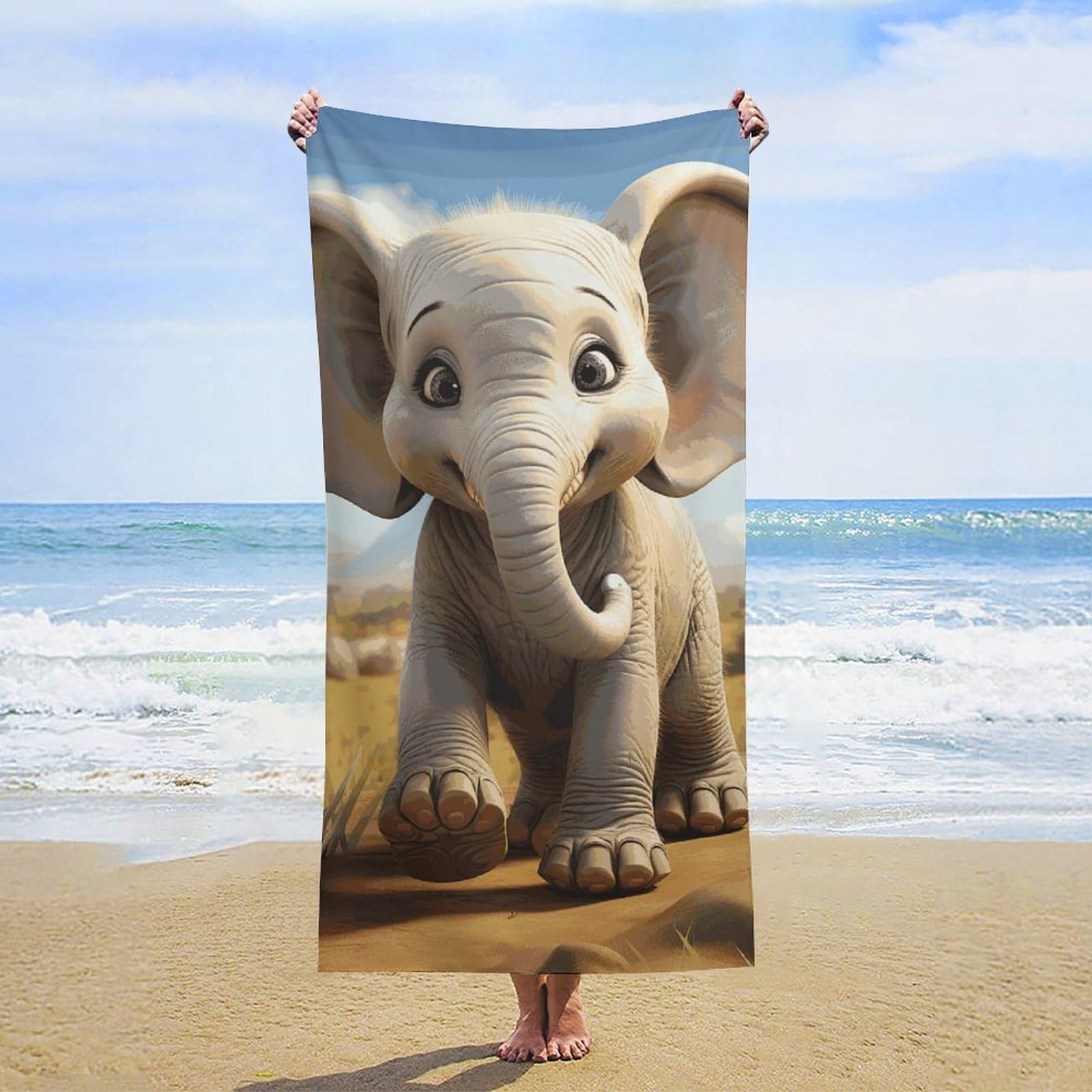 NTVOWPZO Cartoon Elephant Beach Towel Oversized Microfiber Bath Towels Lightweight Sand Proof Beach Towels Absorbent Pool Towels for Swimming Yoga Bathroom Towel 31.5" X 63"