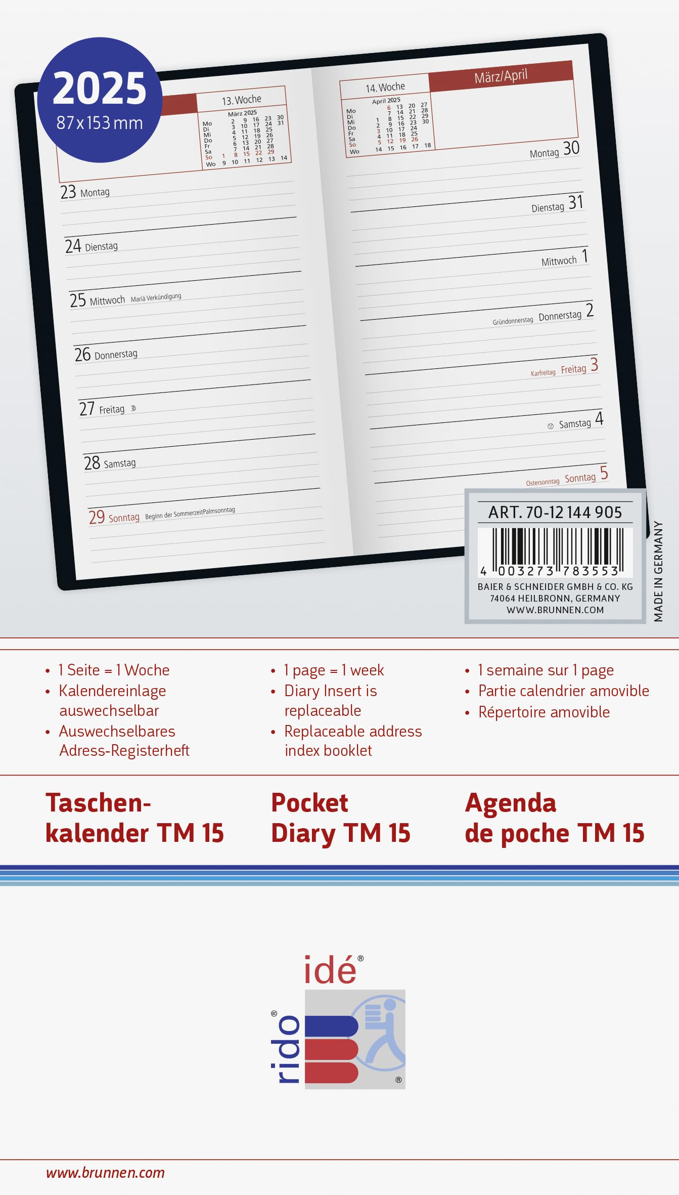 rido/idé Pocket Diary Mod. TM 15 2025, black, nicht bekannt - Image 2