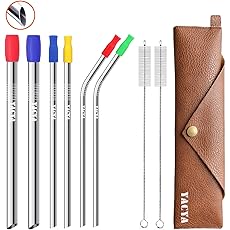 タピオカストロー ステンレス製 マイストロー 12mm+8mm+6mm 【6本セット】,再利用可能 携帯便利 タンブラーに対応 エコストロー 長さ21cm 洗浄ブラシ＋収納バッグ＋シリコンキャップ付き シルバー