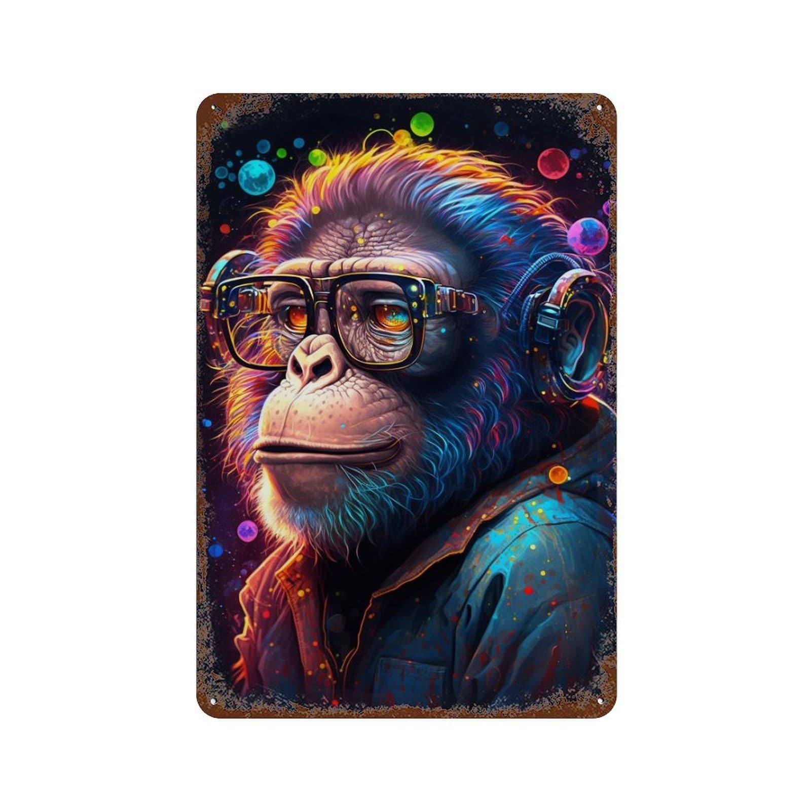 Chic Monkey with Glasses Vintage Rust Metal Sign 11.8"x7.9", Ideal for Bistro, Counter And Cafe Decor