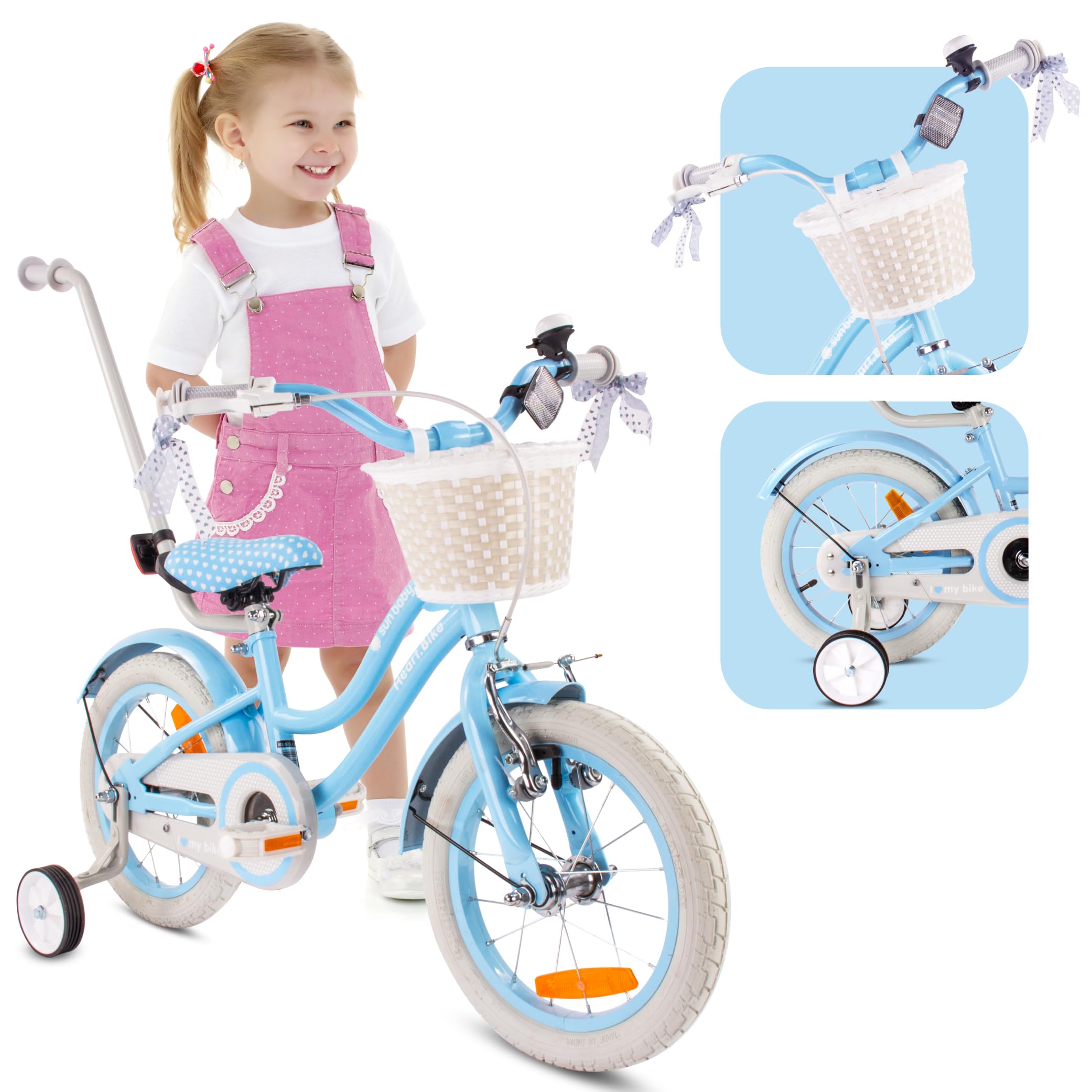 sun baby Bicicleta para niñas Heart Bike, tamaño de Rueda 12 14 16 Pulgadas, con Barra de Empuje Desmontable, Bicicleta Infantil para niñas de 2 a 6 años — view 12