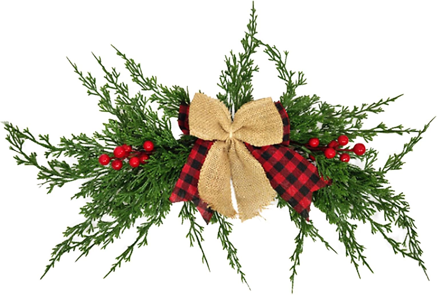 23 Inch Artificial Christmas Swag Decoration, Christmas Swag with Ribbon Bow and Red Berries, Greenery Decoration Swag with Poinsettia Flower and Green Leaves for Christmas Decorations Holiday(A3)