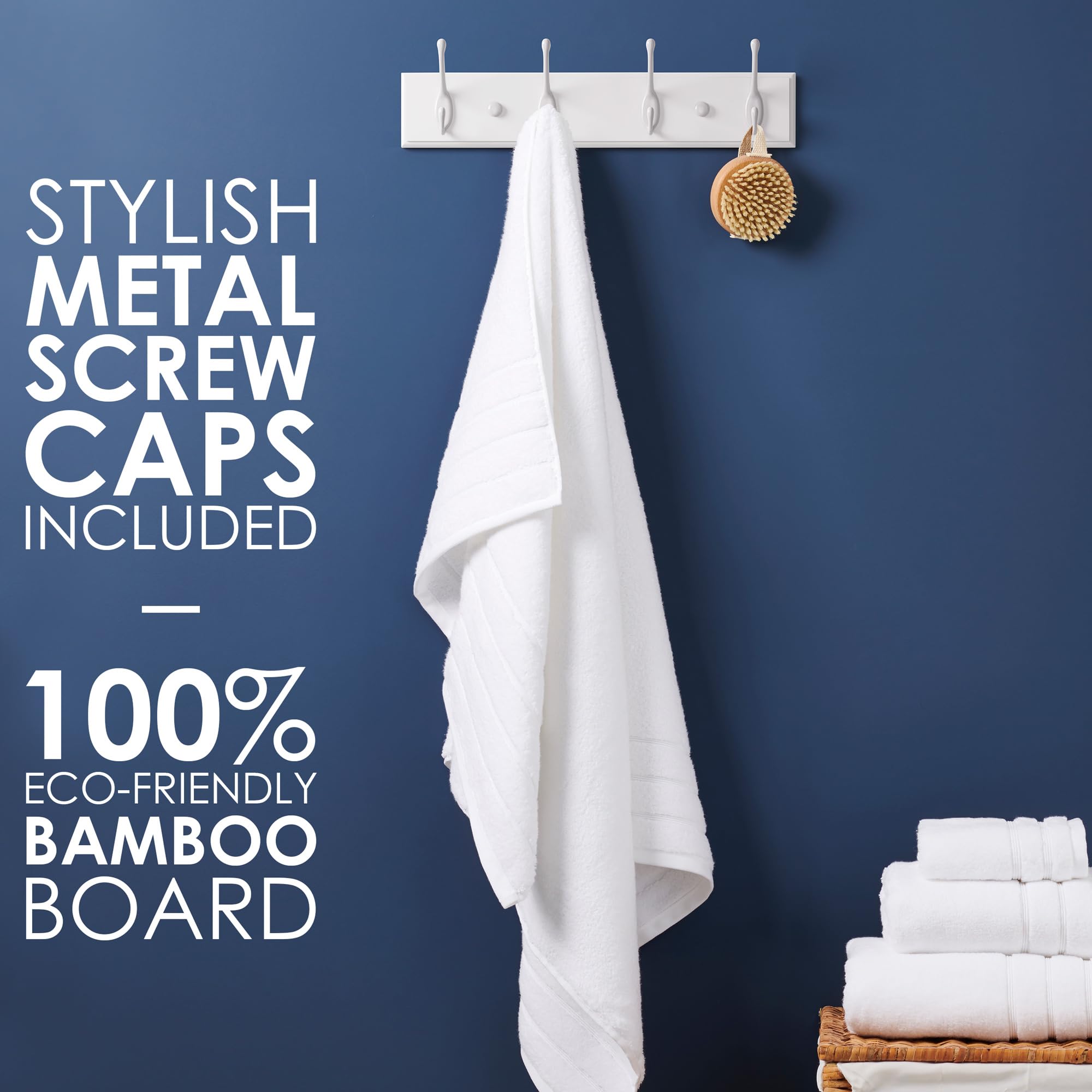 LARHN White Coat Hooks Wall Mounted Coat Rack - 4 White Wall Hooks - 42 cm - All Fixings Included for Quick & Easy Installation - Image 3
