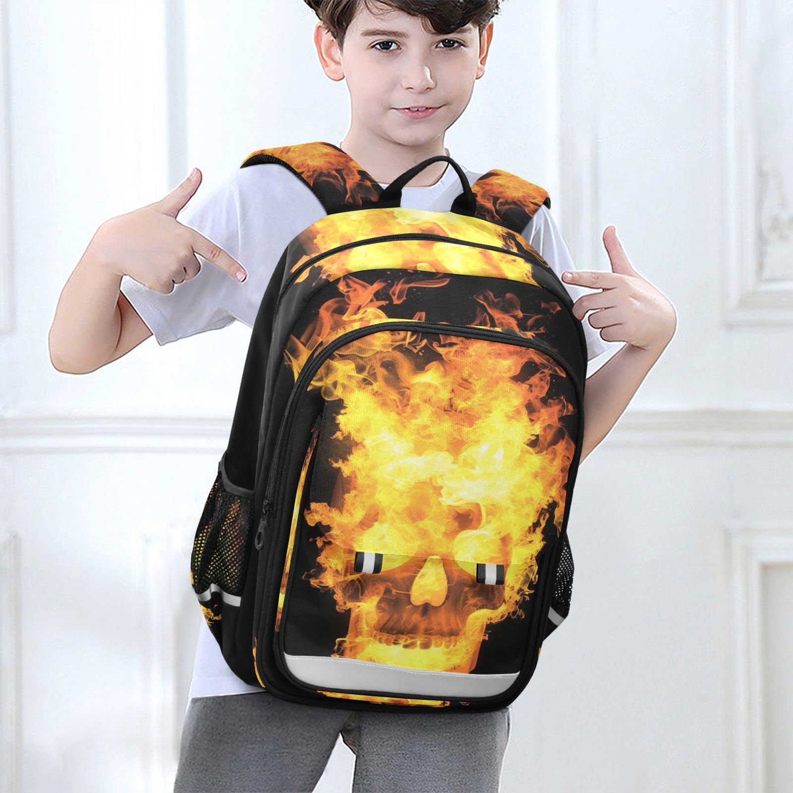 Teschio Infuocato Fiamme Dark Artwork Zaino Scolastico per Studenti,Zainetti per Bambini e Ragazzi,Ideali per La Scuola Viaggi