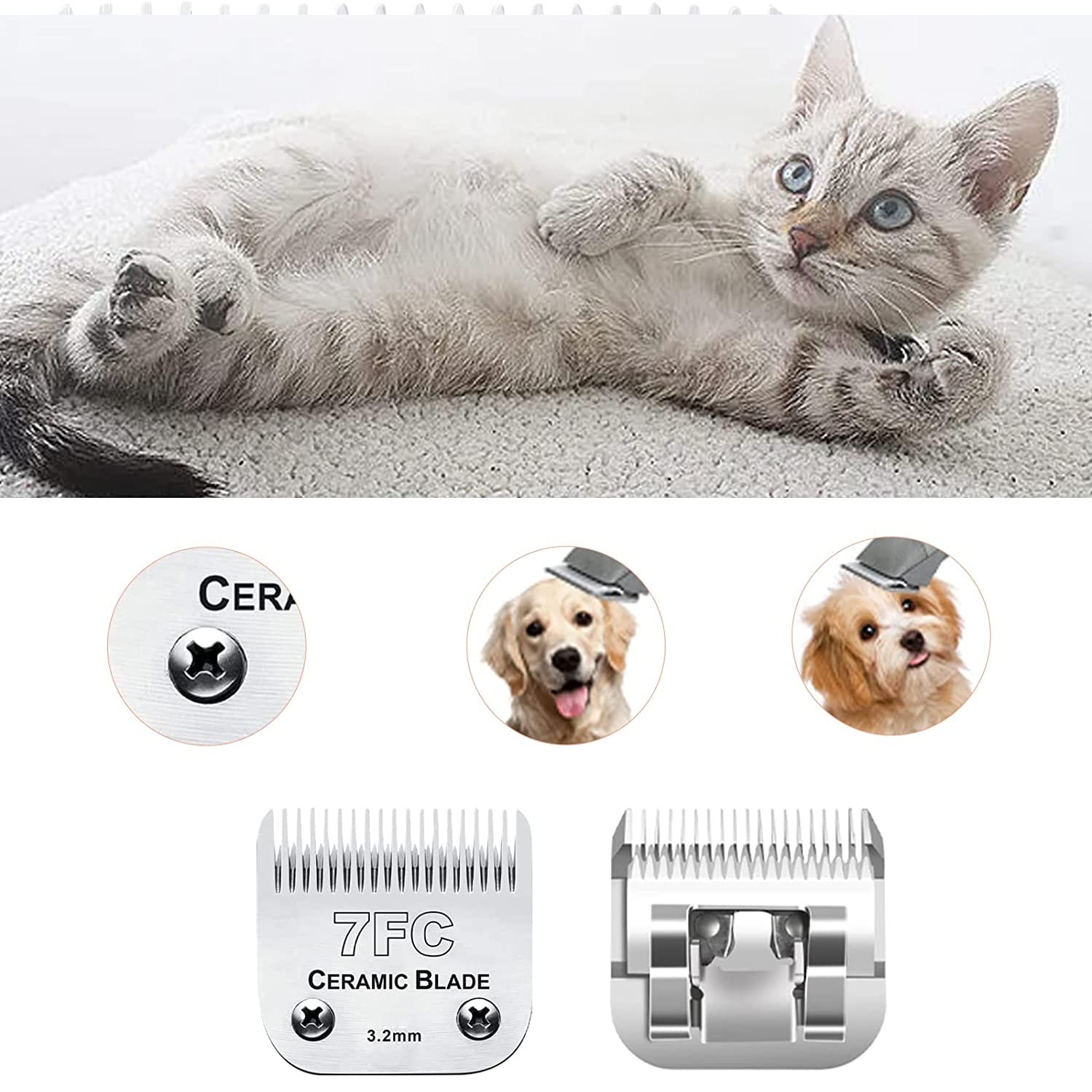 Cuchilla de Repuesto Desmontable para cortadora de Aseo para Perros Compatible con Andis Oster A5, Wahl KM Series Clippers (7FC:(1/8")(3.2mm))