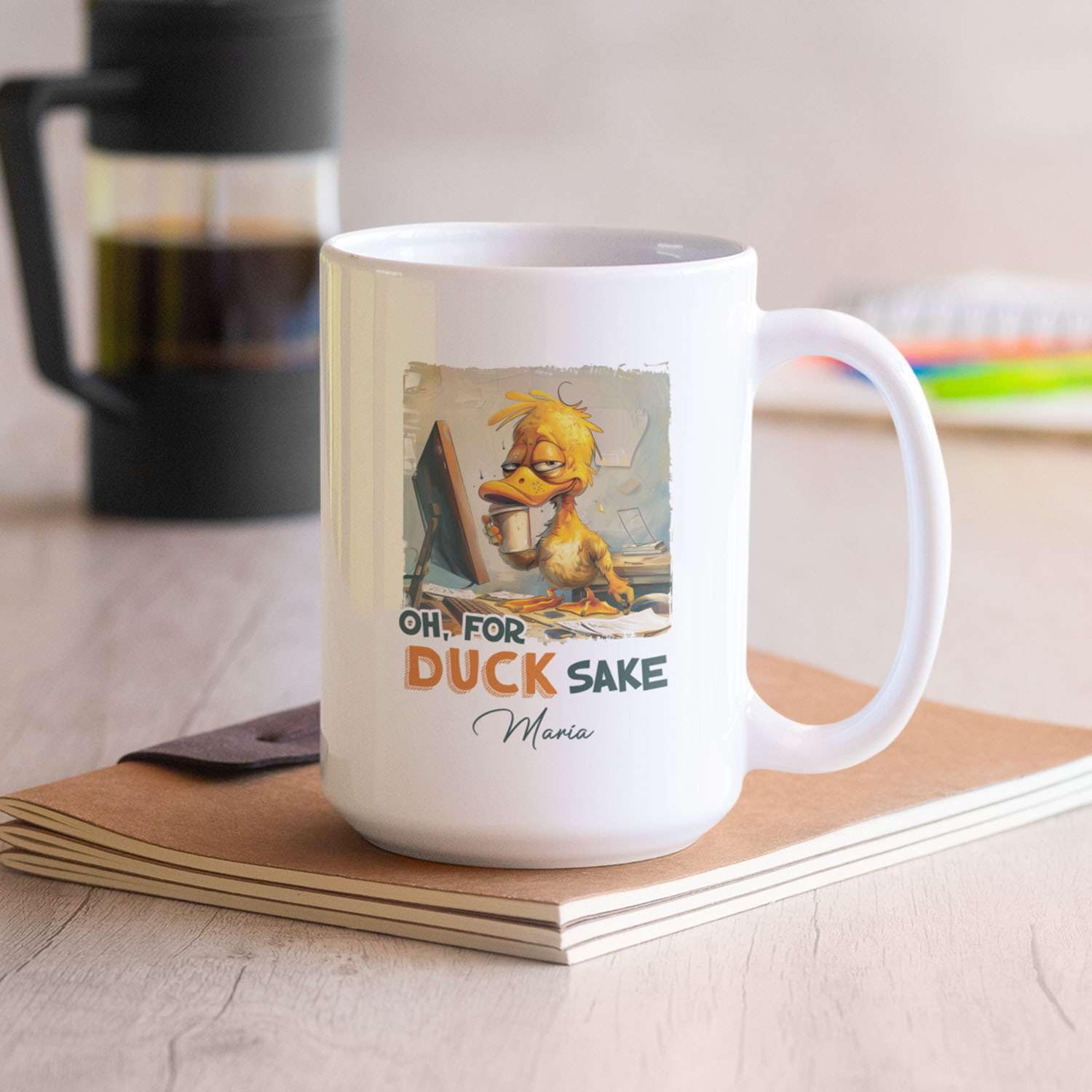 Amazon.com: Custom Name Mug With Tired Duck Design, Personalized Funny Animal  Coffee Cup For Friend Coworker, Gift For Duck Lover, Customized Duck Ceramic  Mug Present, Unique White Mug 11oz 15oz : Home
