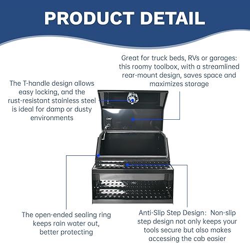 Miniatura 4 de SSN Caja de herramientas para semirremolque de aluminio resistente de 30 pulgadas con diseño ancho abierto y cerradura de pestillo con mango en T,