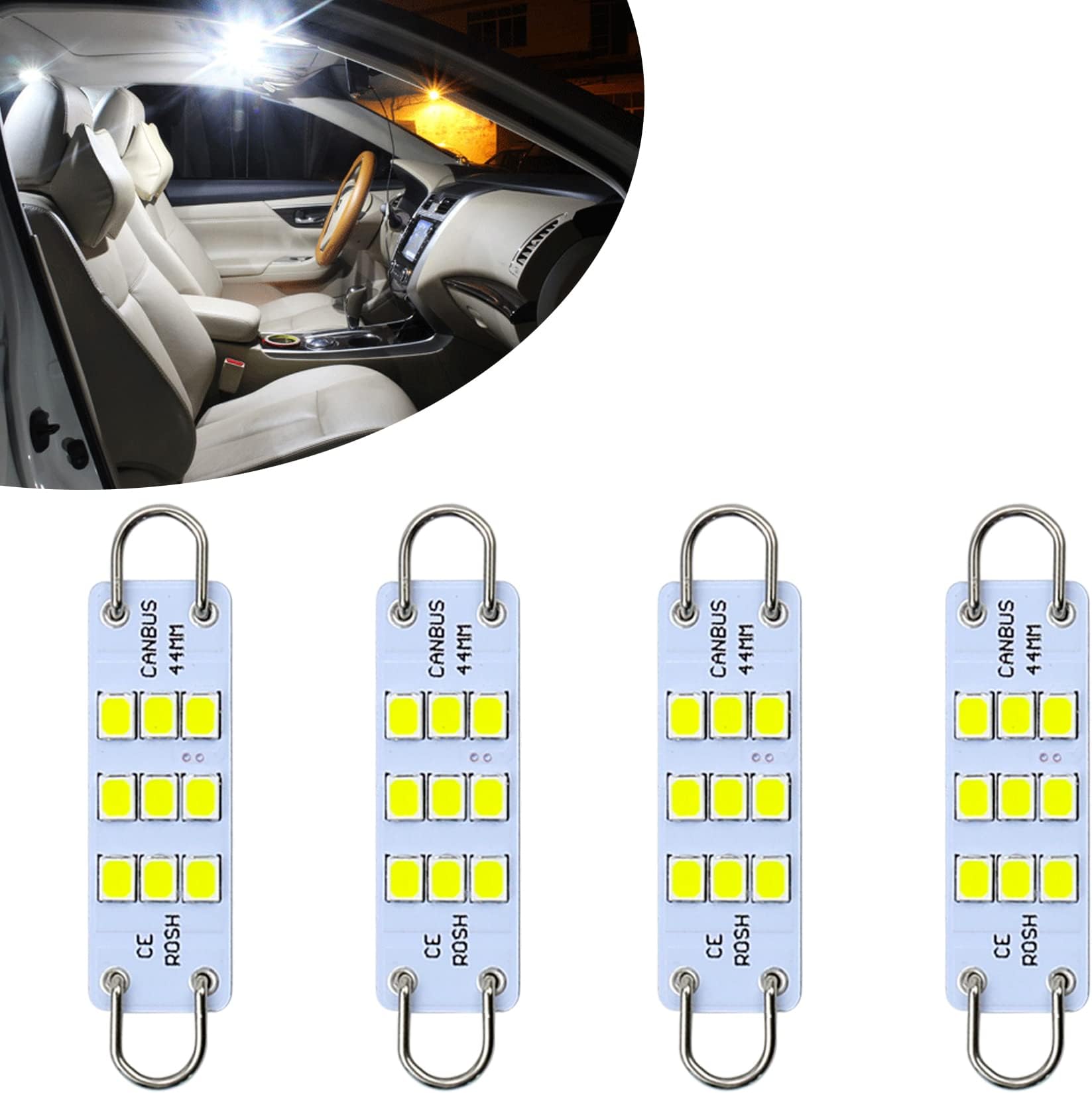 9-30V Extremely Bright 561 562 567 564 Festoon Error Free 1.73" 44mm LED Bulbs for Interior Map Dome Luggage Compartment Lights, White