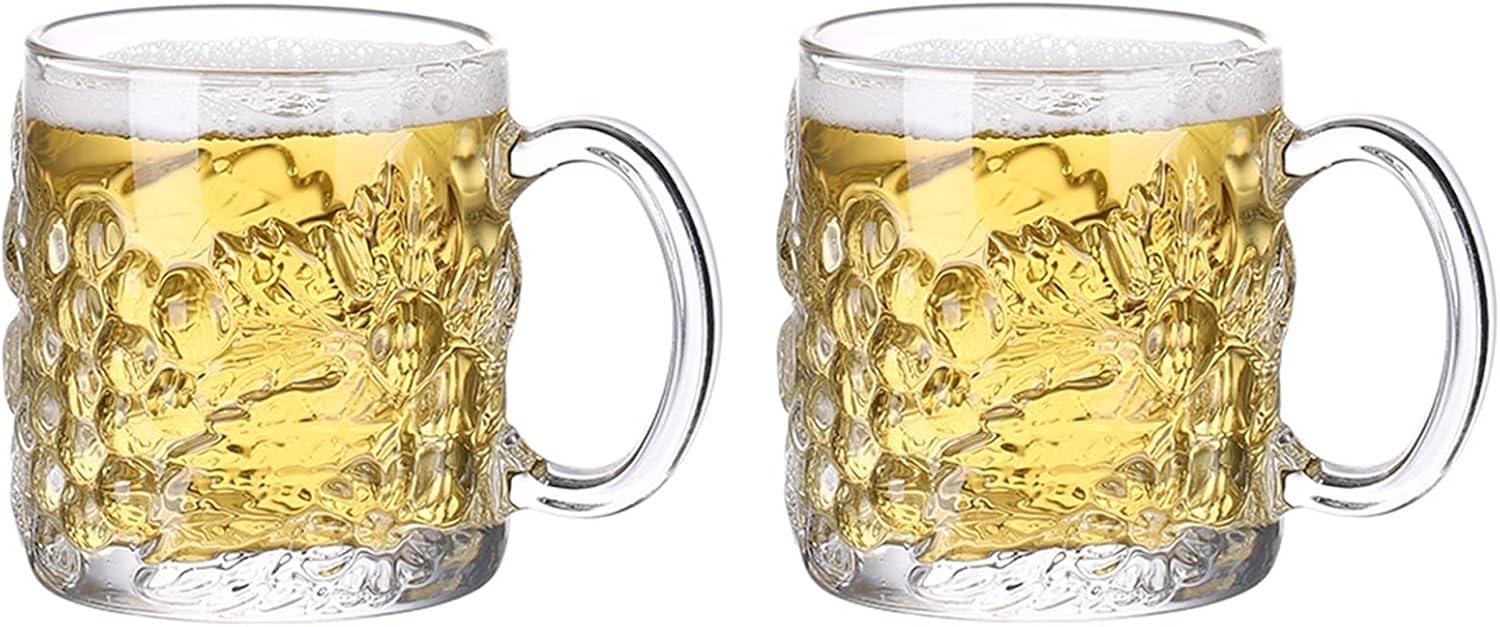 Beer Cup Beer Mugs Heavy Large Beer Glasses with Handle - 14 Ounce Glass Steins Classic Beer Mug Glasses Set 2 Pack Beer Stein