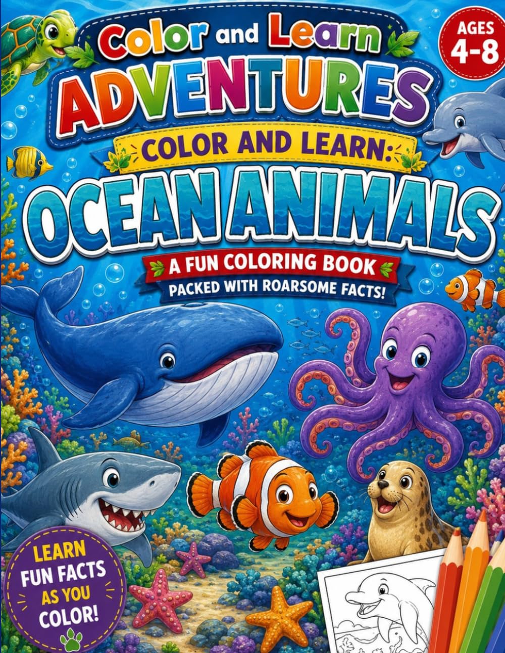 Color and Learn Adventures: Color and Learn: Ocean Animals