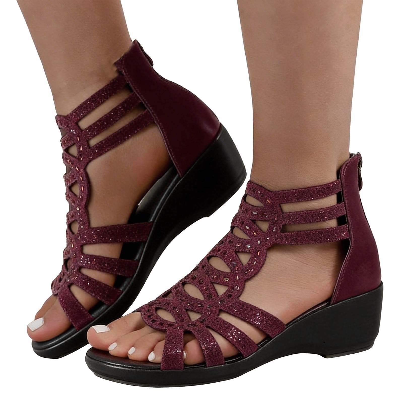 Générique Sandales Femme Confortable Compensées, Sandale Femme Ete Chic Spartiate Chaussures Bout Ouvert Claquettes Elegant Nu Pieds De Soirée Chaussures Antidérapante Nu Pieds Respirant Claquette