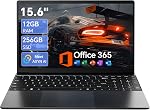 Ordinateur portable AI de 15,6 po avec Office 365 12 Go RAM 256 Go SSD (Gris) | Pliable à 180°, Batterie 7000mAh, Ordinateur portable Celeron Quad-core Win 11 Home Office 365