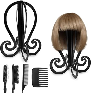 2 Pack Wig Head Stand Portable Collapsible Wig Holder With 4PCS Wig Brush Comb,Travel Wig Holder Comb Set for Women Multiple Wigs