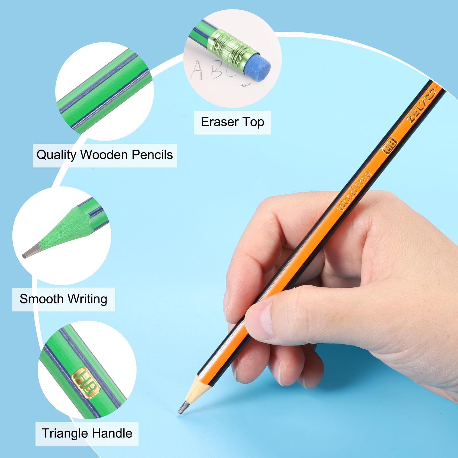 PATIKIL Round Pencils, 24 Pcs HB Graphite Pencil Wooden Pencils with Eraser for Classroom Office Writing Drawing Supplies, Green Black - Image 3