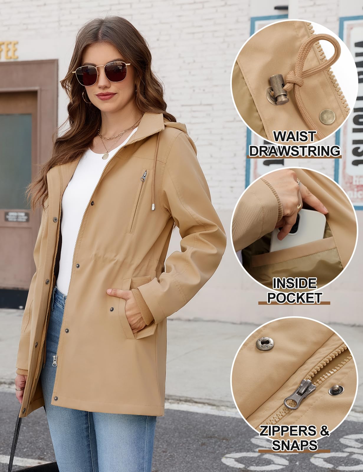 Tuopuda Giacche Donne Cappotto Leggera Utility Giubbotto Casual Giacca con Cerniera Cappuccio Outdoor Primaverile Autunno