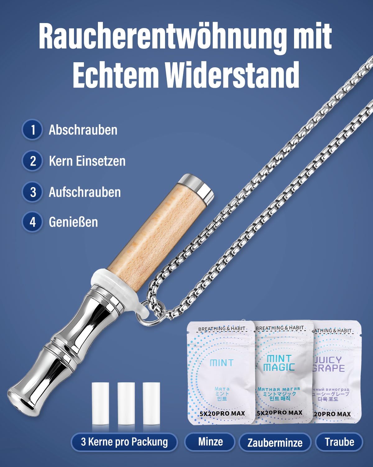 Rauchentwöhnung Hilfsmittel mit 9 Filtern, Nikotinfrei & Chemiefrei Atemtrainer, Anti Stress Hilfe zum Rauchen Aufhören, Zigaretten Ersatz, Tragbar für Unterwegs Weiß