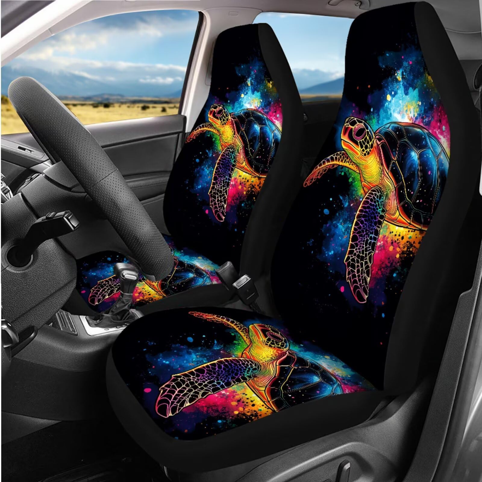 Set completo di coprisedili per auto, motivo tartaruga, 14 pezzi, decorazione per interni auto, universale, coprivolante posteriore, per cinture di sicurezza, portabicchieri