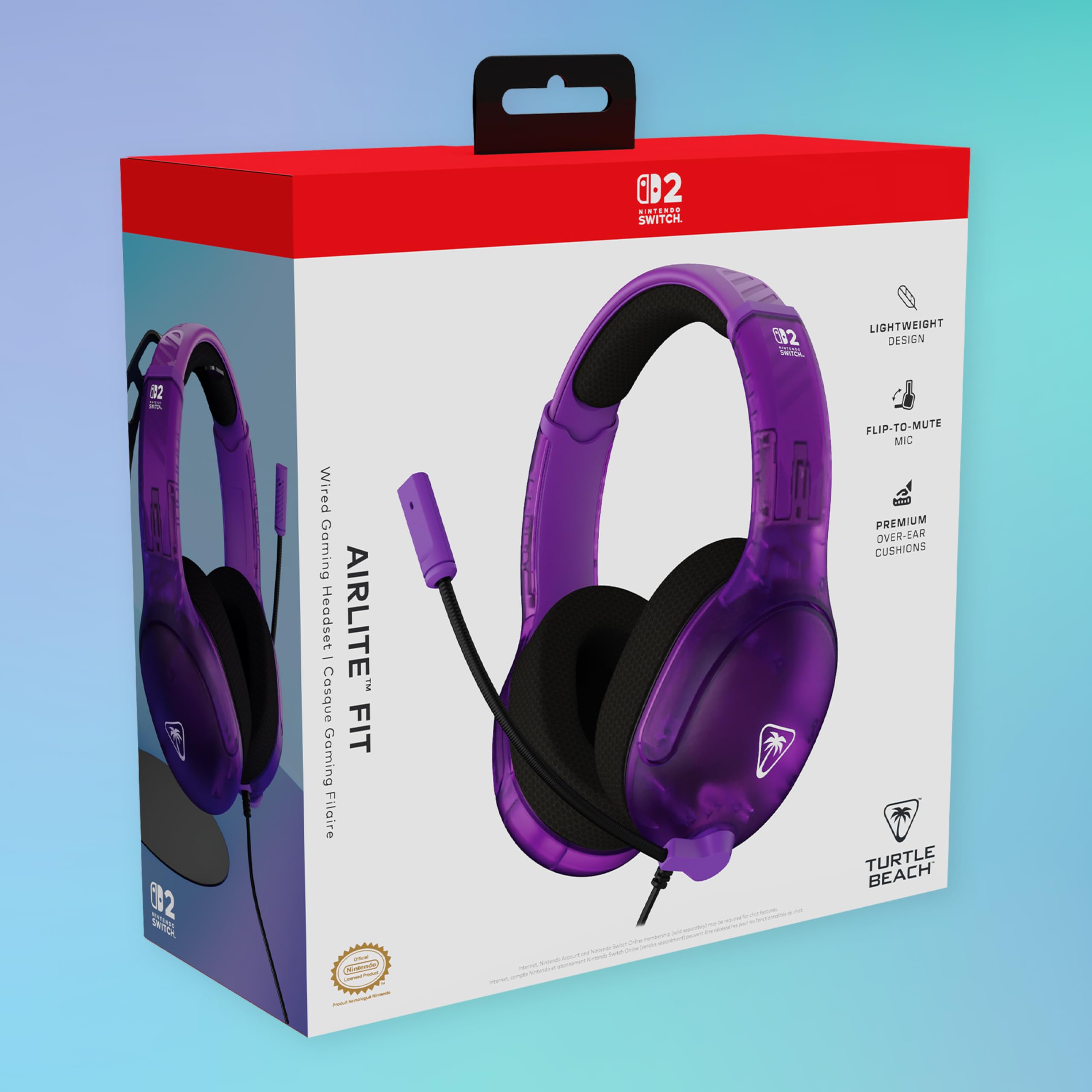 Turtle Beach Airlite Fit Auriculares con Cable para Juegos en Morado fantasmal con Licencia Oficial para Todos los Nintendo Switch: micrófono abatible y silenciable, Orejeras de Comodidad Superior