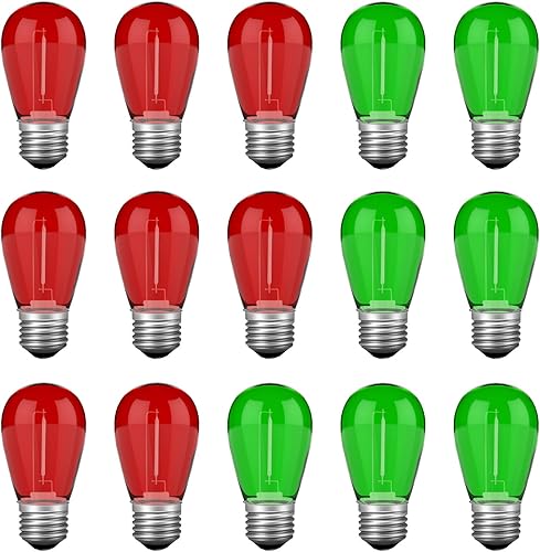 Miniatura 12 de Paquete de 24 bombillas LED S14 de Navidad, color rojo y verde, de plástico irrompibles, de 1 vatio, bombillas de repuesto para luces de patio Rojo