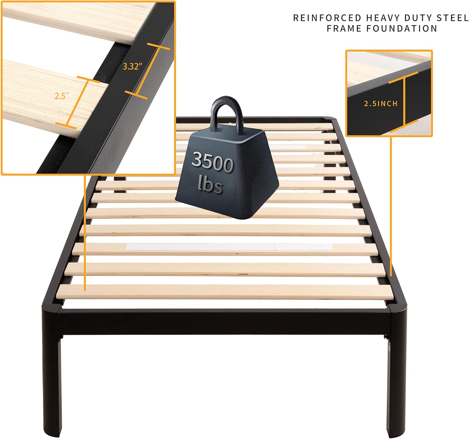Dimensions diagram for MAF Twin Bed Frame
