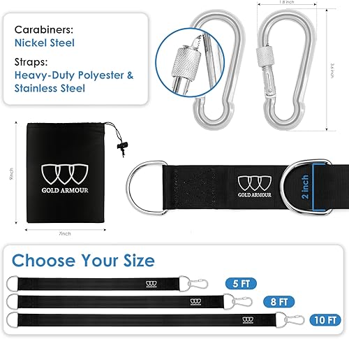 Miniatura 4 de Gold Armour Kit de correas colgantes para columpio de árbol, correa de árbol resistente para columpio, hamaca doble, hamaca individual, accesorios