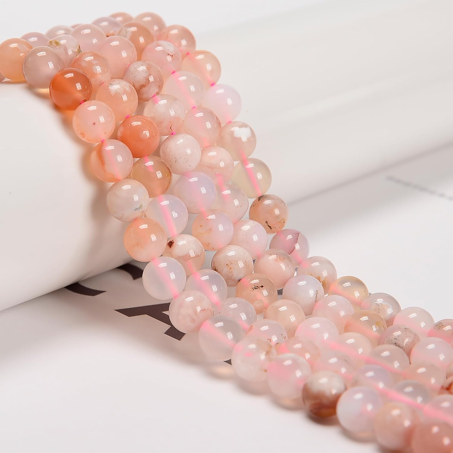 8mm 95pcs Natural Cherry Flower Sakura Agate Smooth Round Genuine Real Stone Gemstone DIY Beads for Jewelry Making