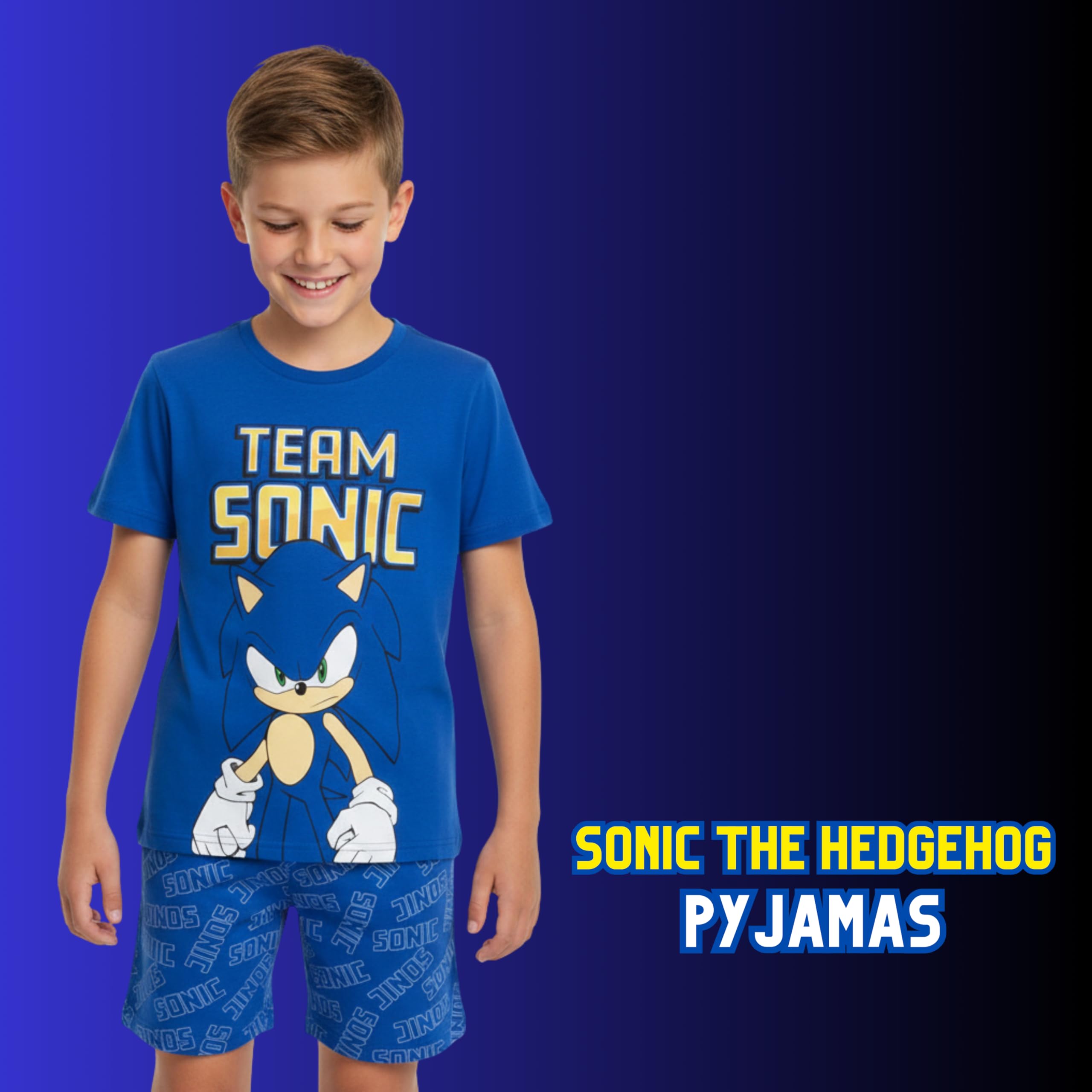 Sonic The Hedgehog Pijamas para Niño, Algodon Suave Camiseta Manga Corta y Pantalon Corto, Tallas 4 a 10 Años