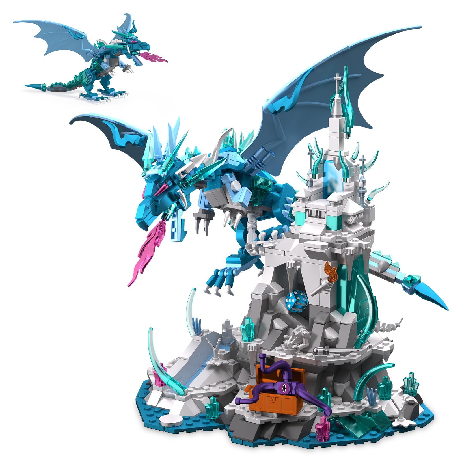 Brihappen Ice Dragon Castle Building Block Sets for Adults Teens 14+,Creative Ice Dragon Castle Building Toy,Fantasy Style Decor,Home Office Collect and Display Model Kit,Birthday Gifts (862 Pieces)