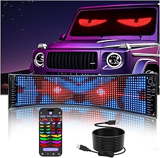 Upgrade Bright 1PCS Devil Eyes for Cars Windshield - 15in x 4in [Upgraded Chip Two Screens 100% Synchronized] Programmable LED Eyes - Sized Cars/SUVs