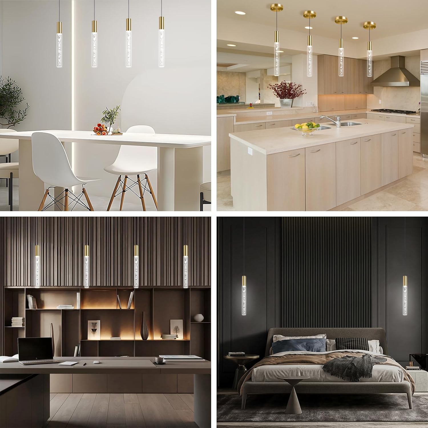 Modern Gold Pendant Light Fixture 3-Color for Kitchen Island, 1-Light LED Pendant Lighting Cord Adjustable Acrylic Ceiling Hanging Lights for Living Room Bedroom Dining Room (1 Pack)